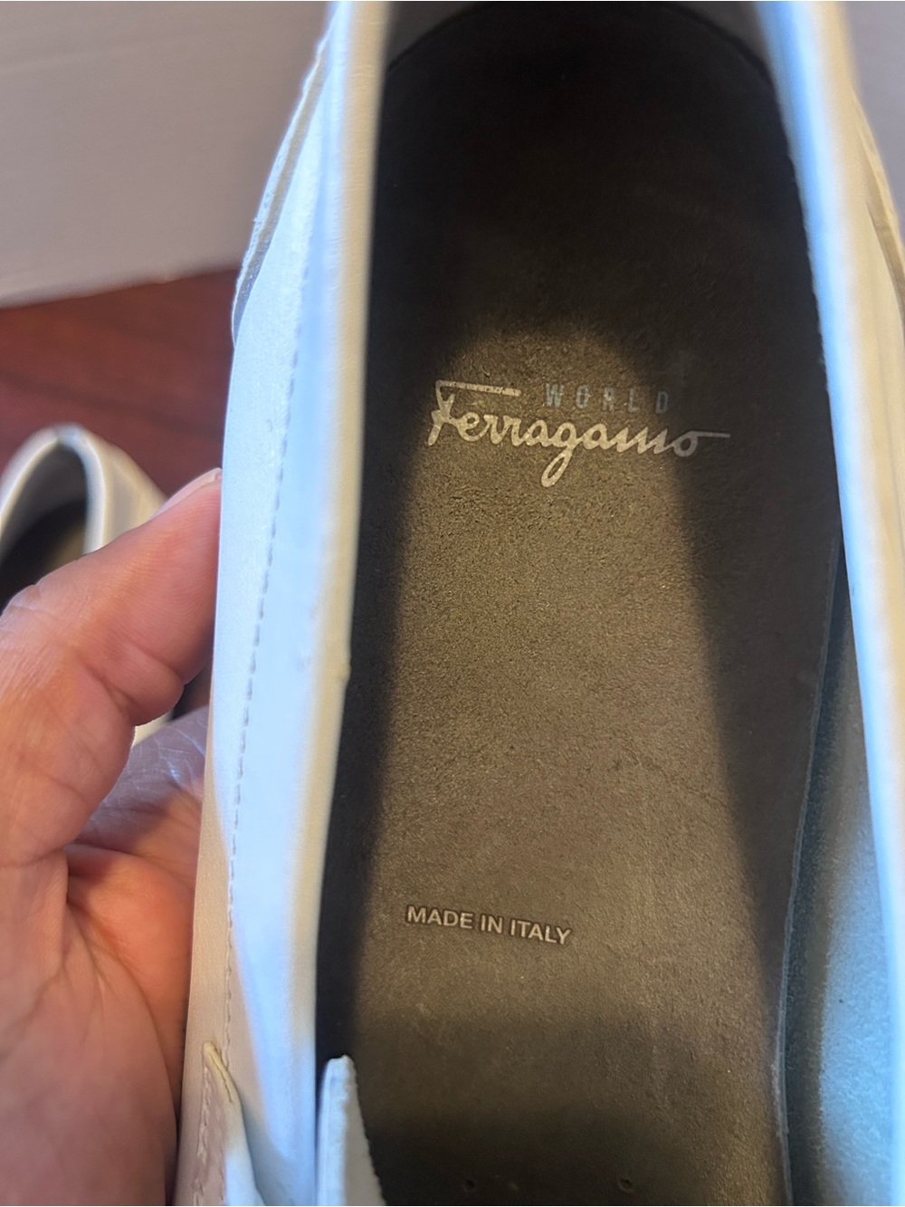 Salvatore Ferragamo Men’s White Leather Penny Loafers - Picture 8 of 9
